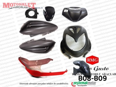 RMG Moto Gusto B08-B09 Scooter Kaporta Seti - KARIŞIK RENK ÖN ÇAMURLUK DAHİL DEĞİLDİR 