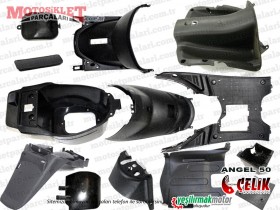 Çelik Angel 50 KD50QT-4 Scooter Komple Siyah Kaporta Plastikleri Seti