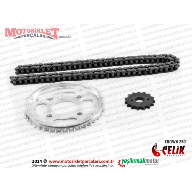 Çelik Crown XT250-16 Chopper Zincir ve Ön-Arka Zincir Dişli Seti 