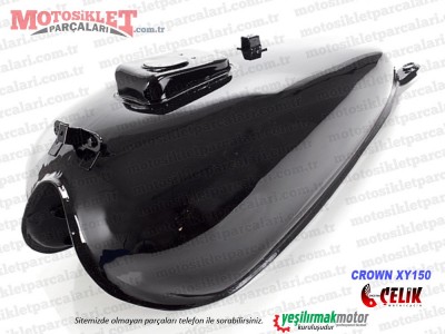 Çelik Crown XY150 Chopper Benzin Deposu - Siyah (ÖNEMLI Bu motorda vibrasyon çok olduğu için arka bağlantı yerine lastik takoz koymadan bağlantı yaparsanız vibrasyon nedeniyle kaynak yerinden catlayabiliyor LASTIK TAKOZSUZ MONTAJ YAPMAYIN)