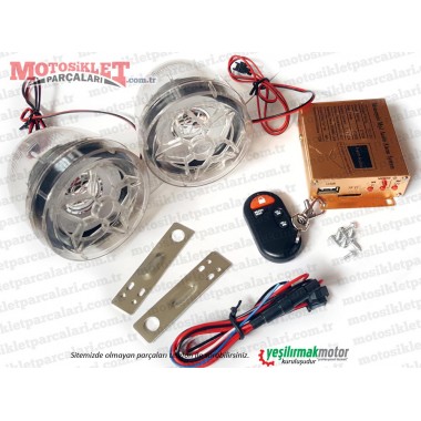 Mp3 Çalarlı, Işıklı, Çift Hoparlörlü Motosiklet, Scooter ve Elektrikli Bisiklet Alarmı
