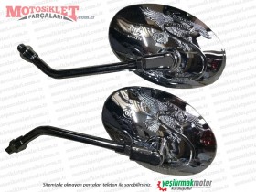 Jinlun JL150-5 Chopper Ayna Takımı Kartal Desenli