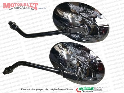 Çelik Crown XY150 Chopper Ayna Takımı Kartal Desenli